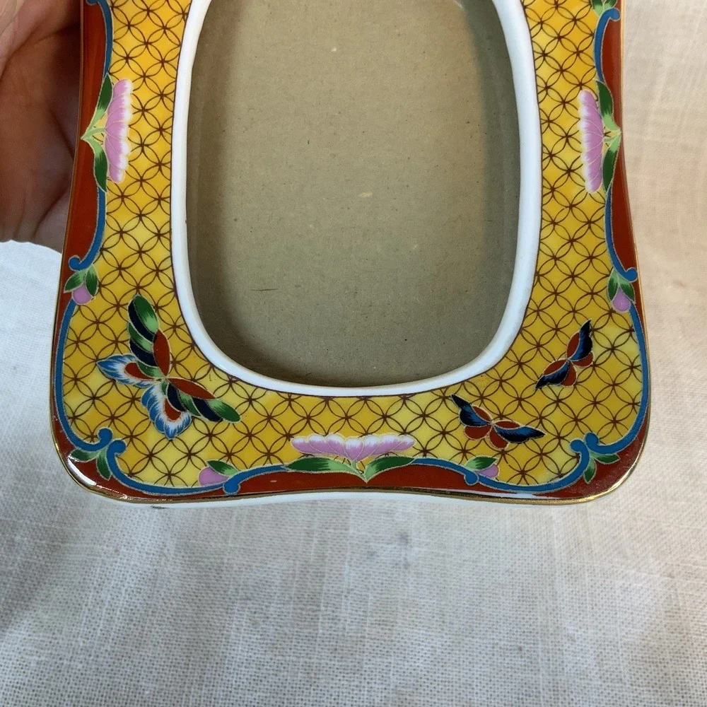 Vintage‎ Takahashi Picture Frame Hand Painted Cloisonné Ceramic Butterfly EUC